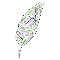 Woordenwolk in veer logo Dagnall Talen met toepasselijke sleutelwoorden voor Dagnall Talencursussen - in donkerblauw, groen en grijs op transparante achtergrond - 600 * 600 pixels